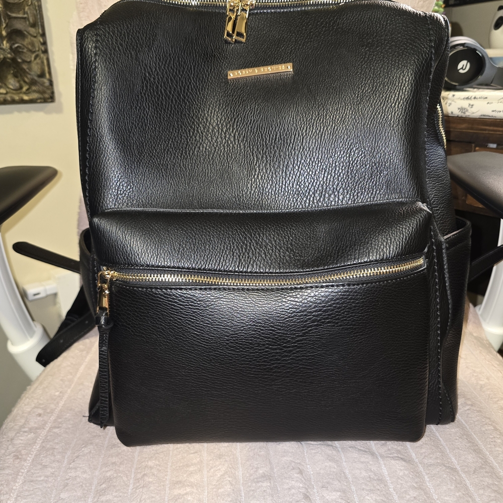 Poppy & Peonies Black Backpack with Gold and Pink Interior